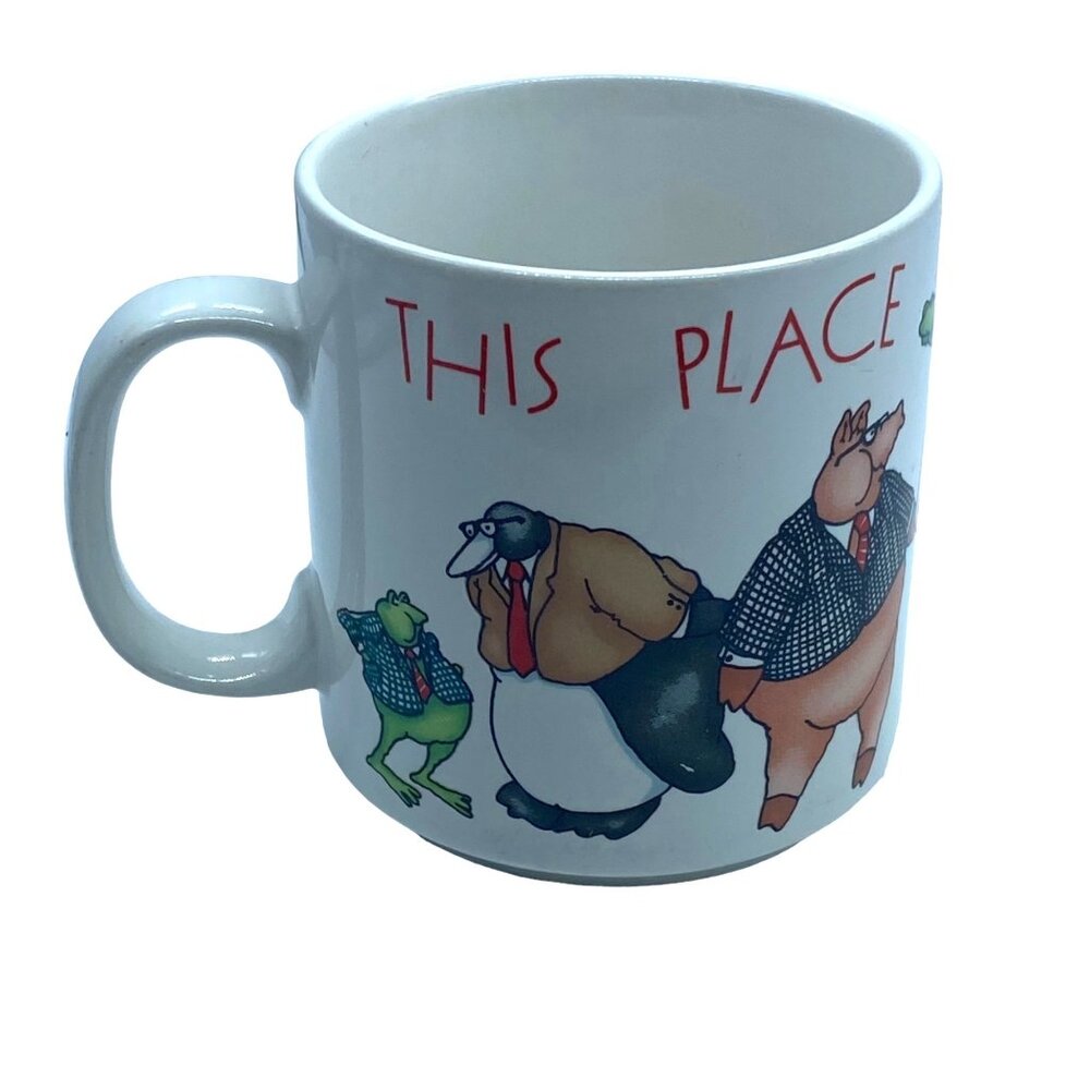 Russ Berrie This Place Is A Zoo Ceramic Mug Alligator Kangaroo Pig Frog Penguin